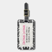 Schwarz-Weiß-Damasken mit Blumen Gepäckanhänger (Vorderseite vertikal)