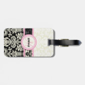 Schwarz-Weiß-Damasken mit Blumen Gepäckanhänger (Rückseite horizontal)