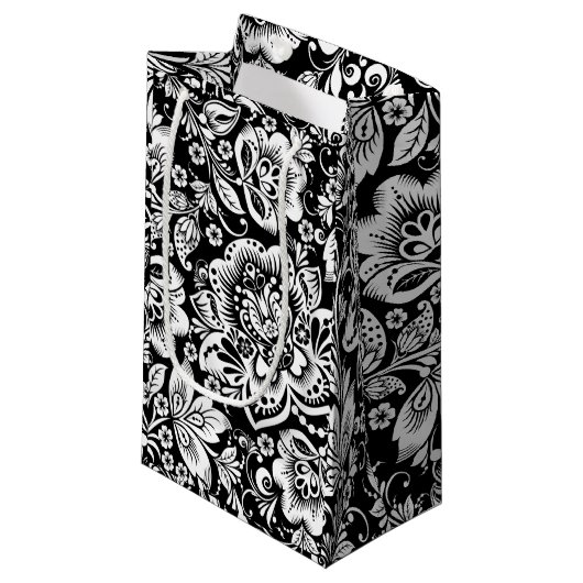 Schwarz-Weiß-Damasken-Muster Kleine Geschenktüte (Vorderseite Schrägansicht)