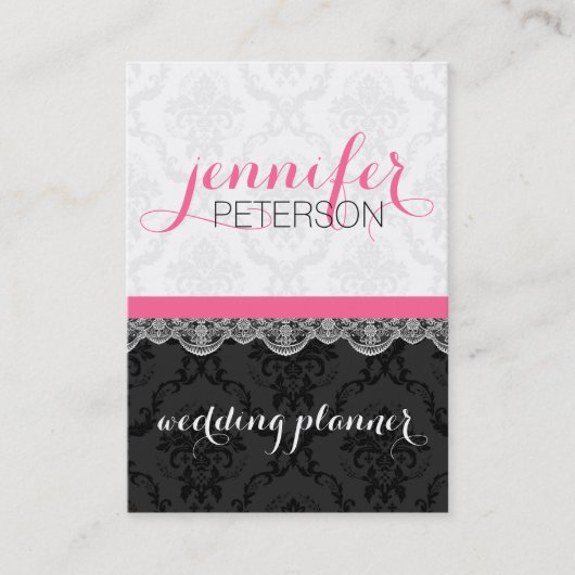 Schwarz-Weiß-Damasken und Spitzen-Hochzeitsflugzeu Visitenkarte (Vorderseite)