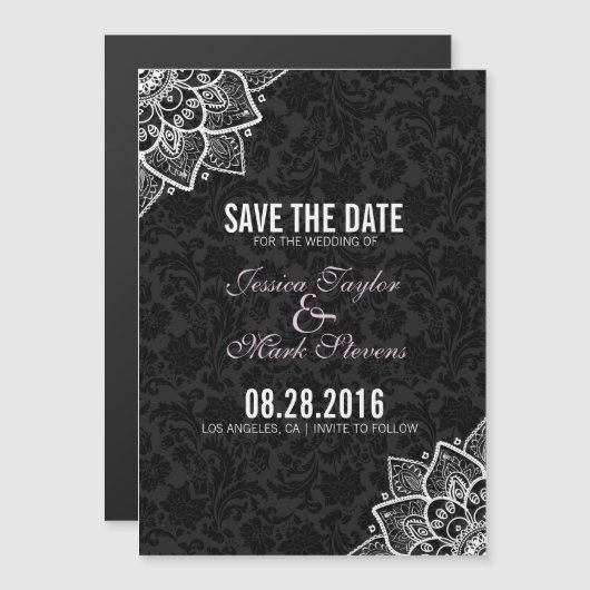 Schwarz-Weiß-Damasken und -Spitzen Magneteinladung (Vorne/Hinten)