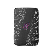 Schwarz-weiß-Damaskus abstraktes Muster Monogramm Badematte (Vorderseite Vertikal)