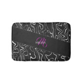Schwarz-weiß-Damaskus abstraktes Muster Monogramm Badematte (Vorderseite)