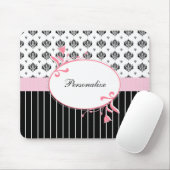 Schwarz-Weiß Damaskus Chic Rosa Blüte mit Namen Mousepad (Mit Mouse)