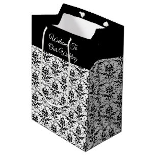 Schwarz-Weiß-Damaskus-Druck - Hochzeitsgeschenktas Mittlere Geschenktüte
