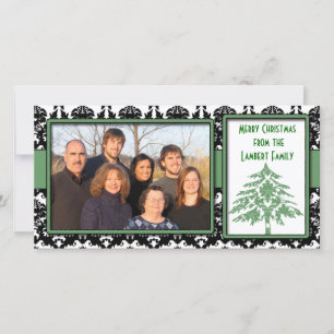 Schwarz-Weiß-Damaskus grüner Baum Frohe Weihnachte Feiertagskarte