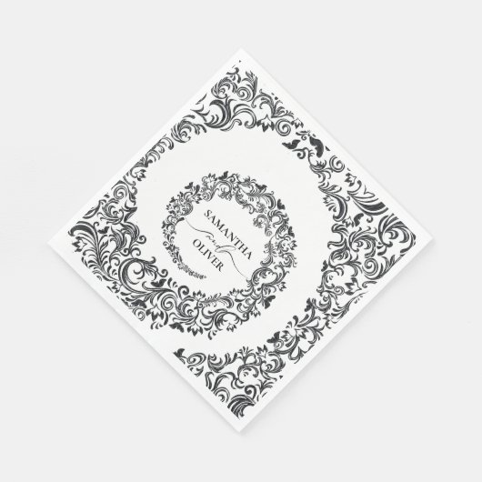 Schwarz-Weiß-Damaskus-Hochzeit Serviette (Ecke)