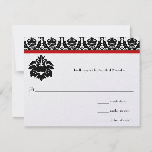 Schwarz-Weiß-Damaskus-Hochzeitskarten RSVP Karte (Rückseite)
