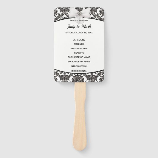 Schwarz-Weiß-Damaskus-Hochzeitsprogramm Fächer (Vorderseite)