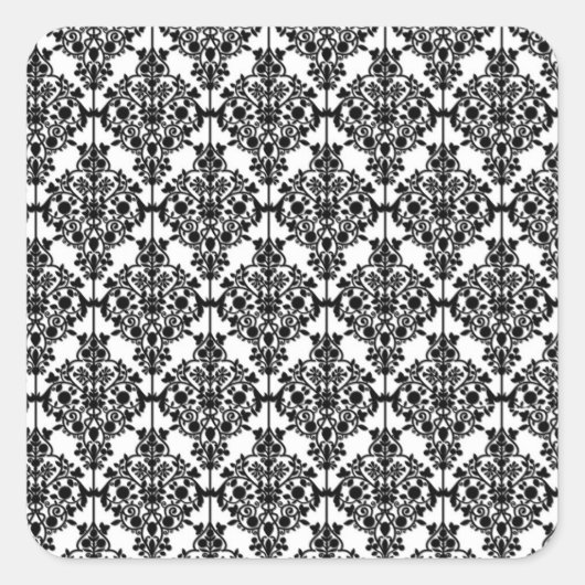 Schwarz-Weiß-Damaskus-Kunstdrucken Quadratischer Aufkleber (Vorderseite)