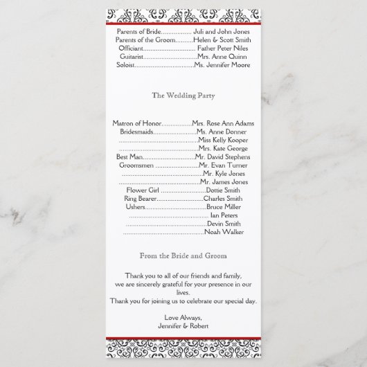 Schwarz-Weiß-Damaskus mit Red Wedding Programm (Rückseite)