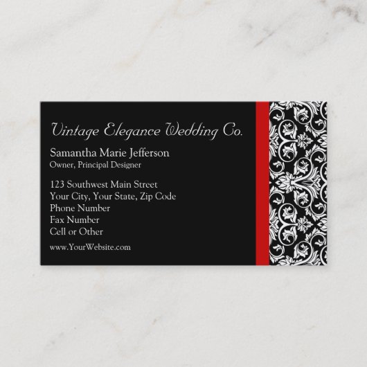 Schwarz/Weiß-Damaskus mit rotem Akzent, Mode-Gesch Visitenkarte (Vorderseite)