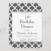 Schwarz-Weiß Damaskus Muster 18. Geburtstag Abende Einladung (Vorne/Hinten)
