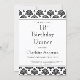 Schwarz-Weiß Damaskus Muster 18. Geburtstag Abende Einladung