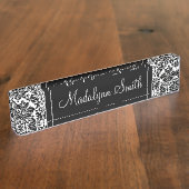 Schwarz-Weiß-Damaskus-Muster mit Skriptname Namensplakette (Seite)