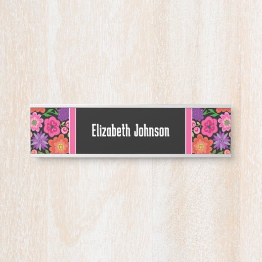 Schwarz-Weiß-Damaskus-Muster mit Skriptname Türschild (Vorderseite )