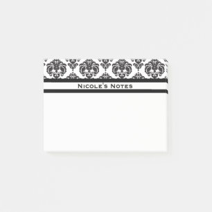 Schwarz-Weiß-Damaskus-Muster Modern personalisiert Post-it Klebezettel