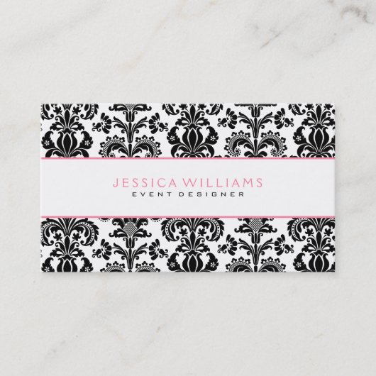 Schwarz-Weiß-Damaskus-rosa Akzente Visitenkarte (Vorderseite)