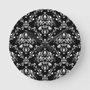 Schwarz-Weiß-Damaskus Runde Wanduhr