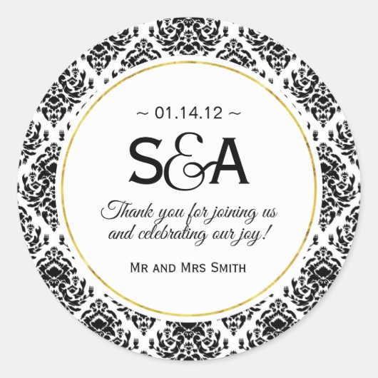 Schwarz-Weiß-Damaskus-Sticker Runder Aufkleber (Vorderseite)