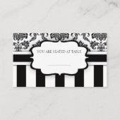 Schwarz-Weiß-Damaskus-Streifen auf Hochzeitsplätze Platzkarte (Rückseite)