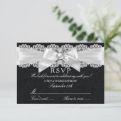 Schwarz-Weiß-Damaskus und Perlenbow-UAWG RSVP Karte (Stehend Vorderseite)