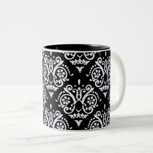 Schwarz-Weiß-Damaskus Zweifarbige Tasse (VorderseiteRechts)