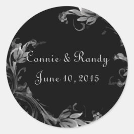 Schwarz-Weiß-Damassohle-Monogramm-Aufkleber Runder Aufkleber