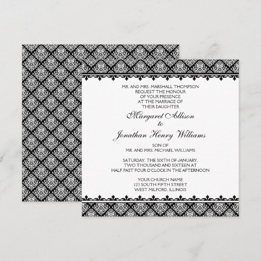 Schwarz-Weiß-Damast 1 Einladung (Vorne/Hinten)