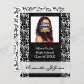 Schwarz-Weiß-Damast-Abschluss Einladung (Vorne/Hinten)