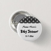Schwarz-Weiß-Damast-Babydusche Button (Vorne & Hinten)