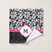 Schwarz-Weiß-Damast Badhandtuch Set (Waschlappen)