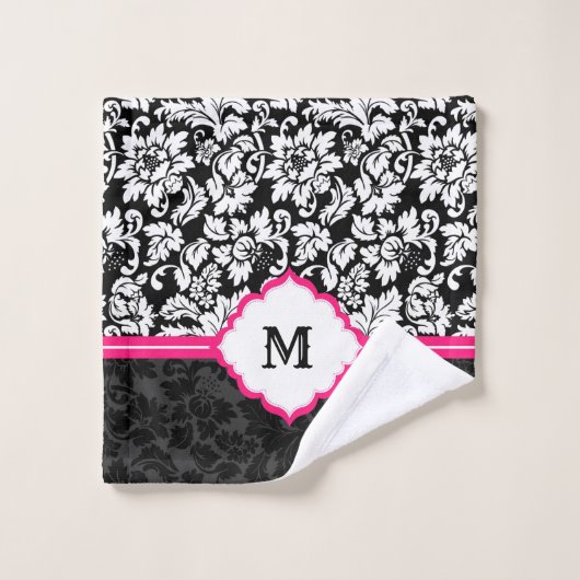 Schwarz-Weiß-Damast Badhandtuch Set (Waschlappen)