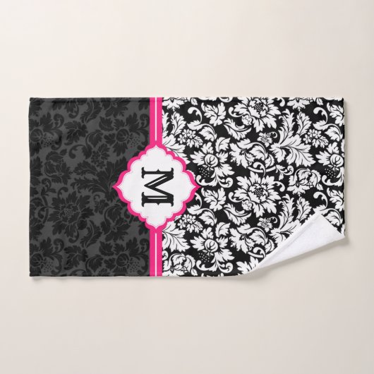 Schwarz-Weiß-Damast Badhandtuch Set (Handtuch)