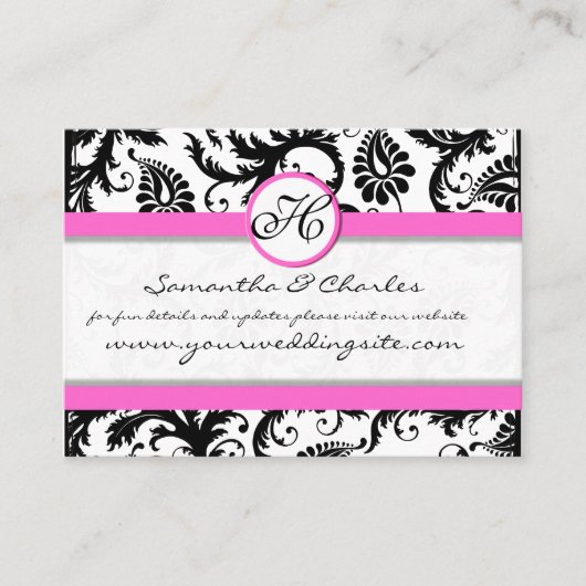 Schwarz-Weiß-Damast-Blüte mit rosafarbenem Schnitt Visitenkarte (Vorderseite)