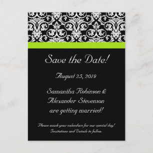 Schwarz/Weiß-Damast-Chartreuse Save the Date grün Ankündigungspostkarte