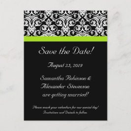 Schwarz/Weiß-Damast-Chartreuse Save the Date grün Ankündigungspostkarte