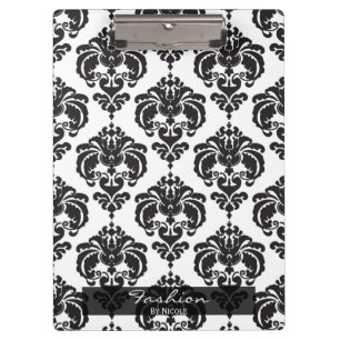 Schwarz Weiß Damast Chic Elegant Glamour Persönlic Klemmbrett