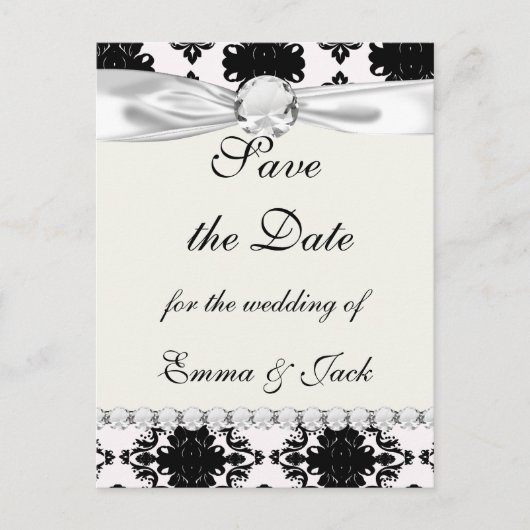 Schwarz-Weiß-Damast-Design Ankündigungspostkarte (Vorderseite)