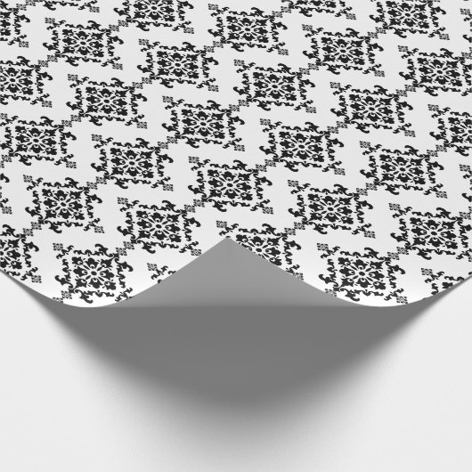 Schwarz-Weiß-Damast-Design Geschenkpapier (Ecke)