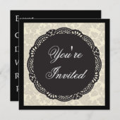Schwarz-Weiß-Damast Einladung (Vorne/Hinten)