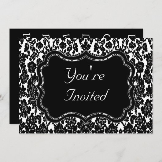 Schwarz-Weiß-Damast Einladung (Vorne/Hinten)