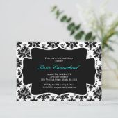 Schwarz-Weiß-Damast-Einladung Einladung (Stehend Vorderseite)
