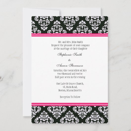 Schwarz-Weiß-Damast-Einladung Einladung (Vorderseite)