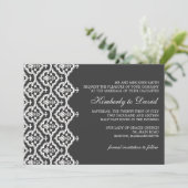 Schwarz-Weiß-Damast-Einladung Save The Date (Stehend Vorderseite)