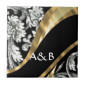 Schwarz-Weiß-Damast Fliese (Vorderseite)