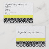 Schwarz-Weiß-Damast-Flora mit gelbem Band Visitenkarte (Vorne/Hinten)