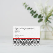 Schwarz-Weiß-Damast-Flora mit rotem Band Visitenkarte (Stehend Vorderseite)