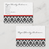 Schwarz-Weiß-Damast-Flora mit rotem Band Visitenkarte (Vorne/Hinten)