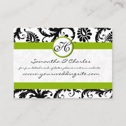 Schwarz-Weiß-Damast-Floral mit Apple Green Begleitkarte (Vorderseite)